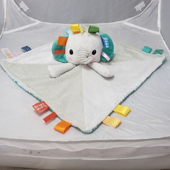 Bright Starts Cuddle‘nTags Elephant Taggie  Lovie Lovey Baby Comfort Blanket EUC - Picture 1 of 16